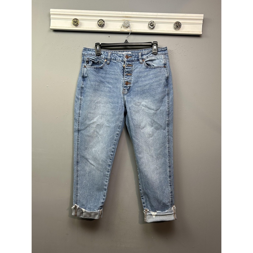 KanCan Jeans Womens 11/29 Light Wash High Rise Button Fly Cropped Raw Hem‎ Ankle